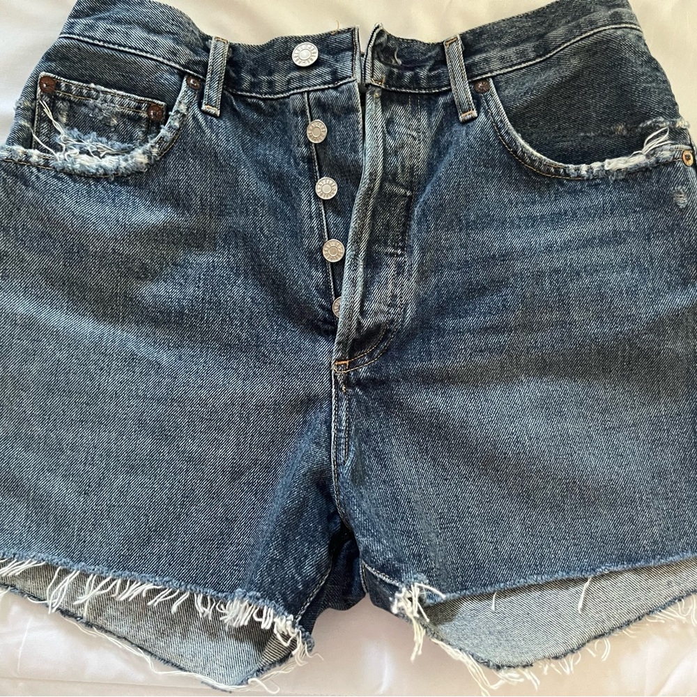 Agolde Blue Jean Shorts Distressed Frayed Hem